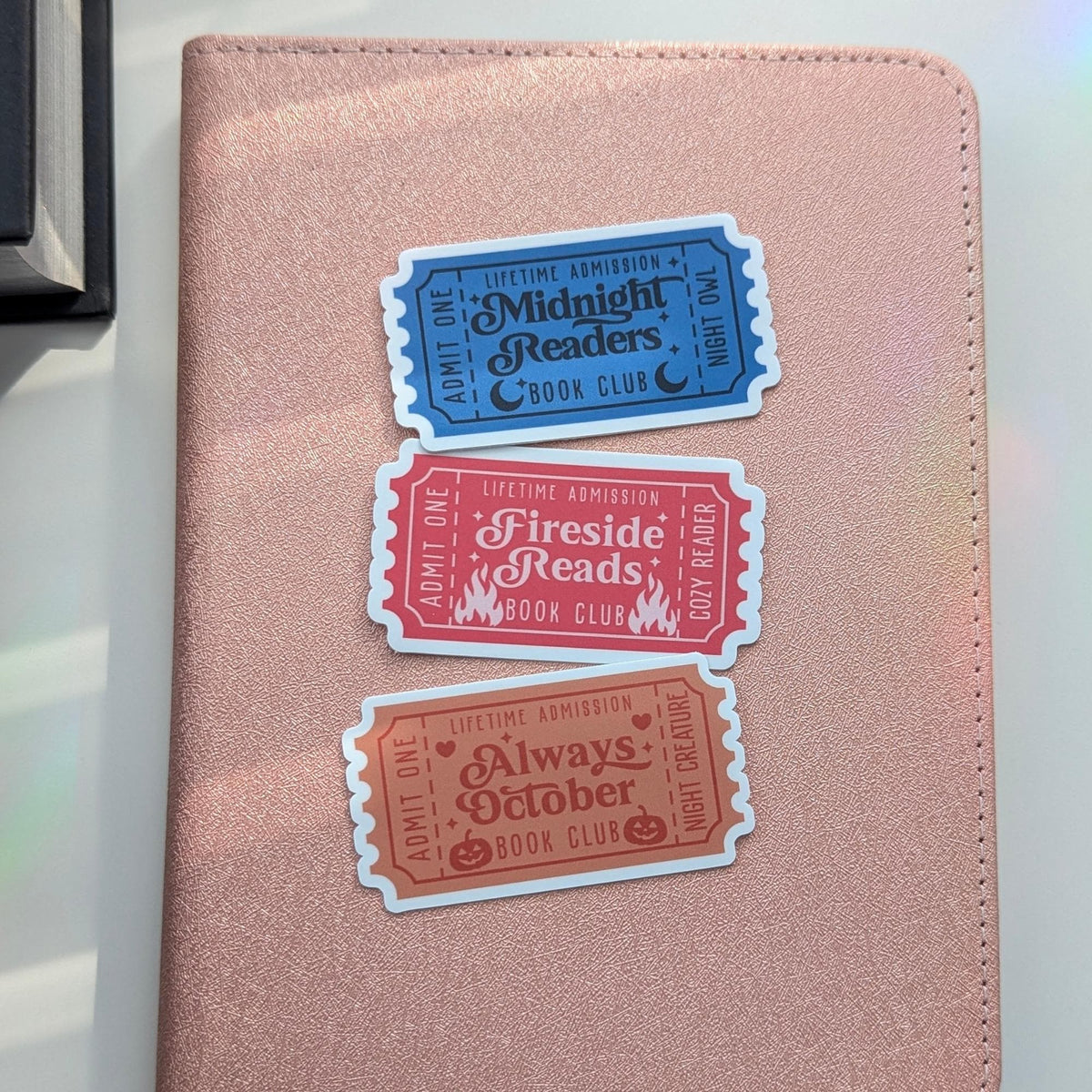 Cozy Bookish Ticket 3 Sticker Pack | 2.5” Waterproof, Dishwasher Safe | Book Club Kindle Decals
