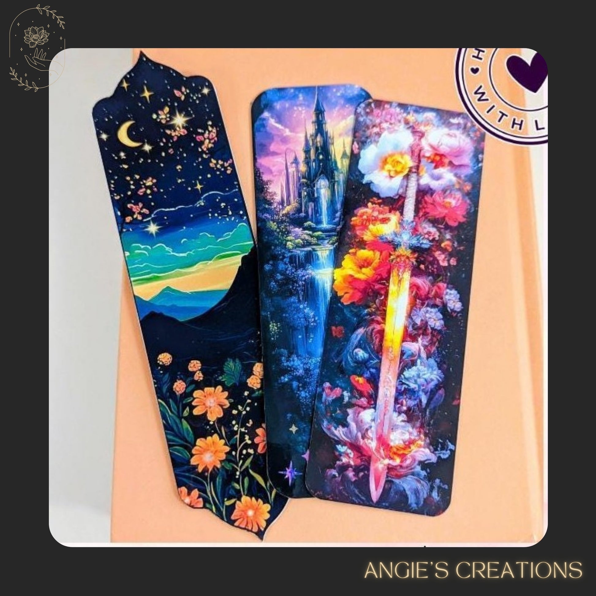 This limited edition bookmark bundle features a fantasy castle, sword and flowers, and my die cut night court bookmark. This set is a perfect magical gift for romantasy readers and night owls alike.