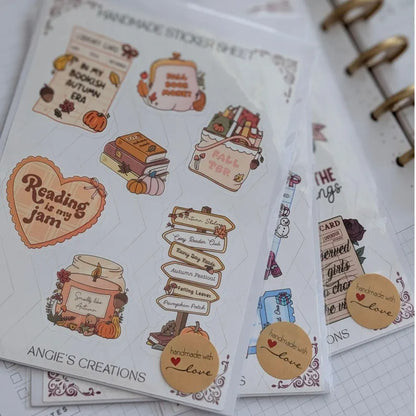 Bookish Autumn Handmade Sticker Sheets | Reading is my Jam