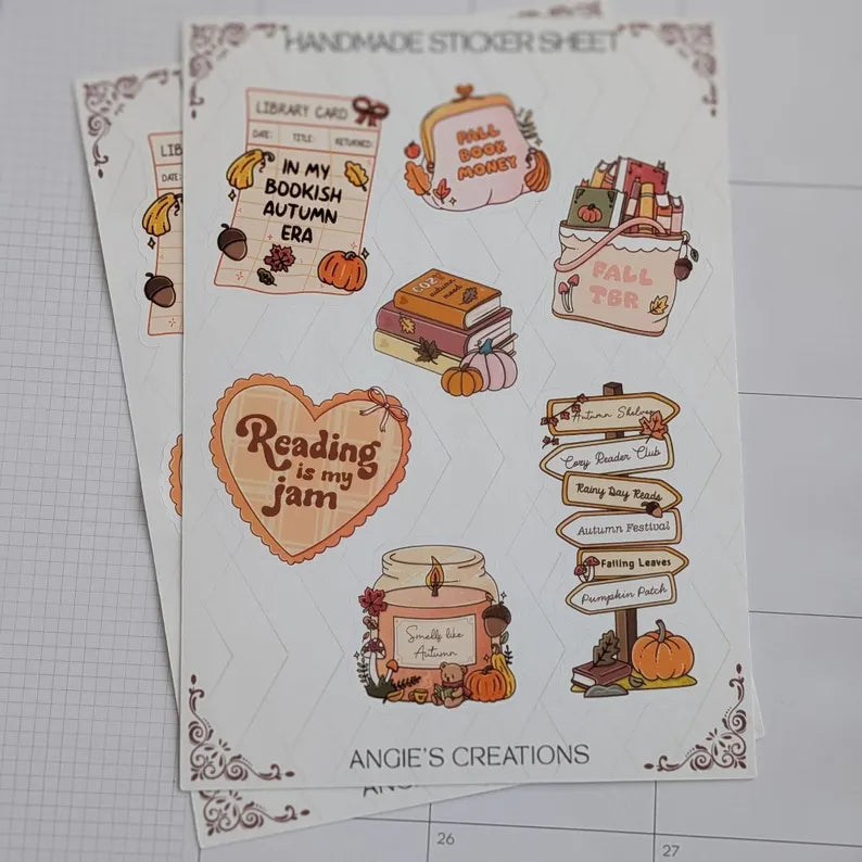 Bookish Autumn Handmade Sticker Sheets | Reading is my Jam