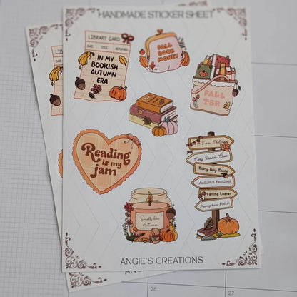 Bookish Autumn Handmade Sticker Sheets | Reading is my Jam