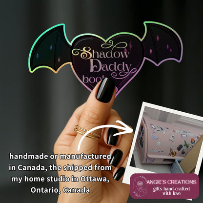 Shadow Daddy Book Club Holographic Sticker | Xaden Riorson Fourth Wing Fan Gift, Bat Wings Heart Bookish Sticker, Romantasy Kindle Laptop