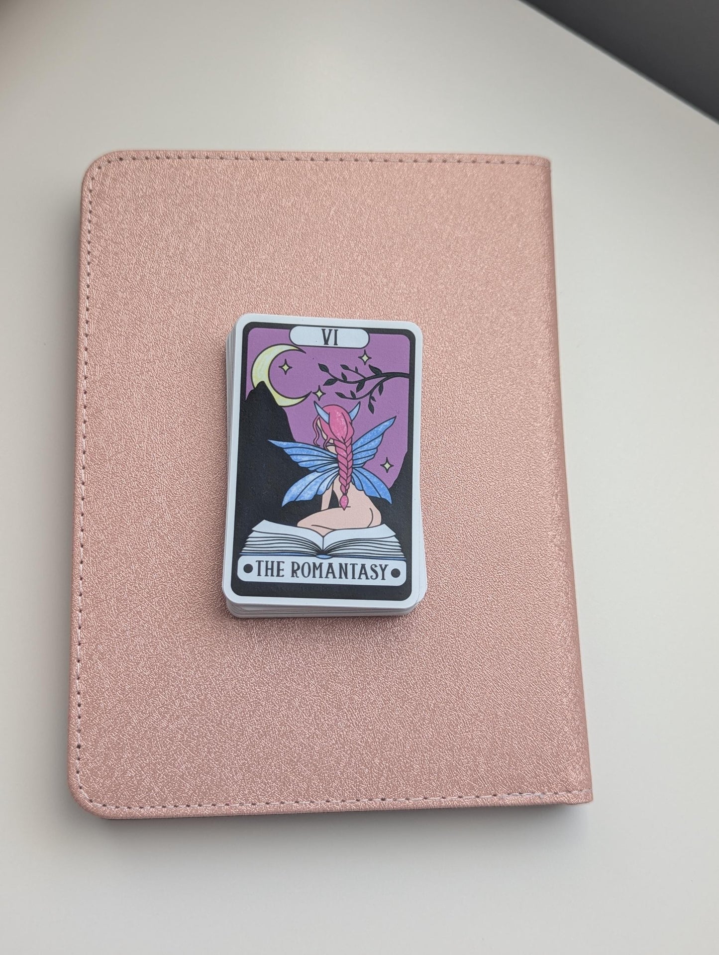 The Romantasy Tarot Card Sticker, 3" Waterproof Dishwasher Safe Smooth Matte Decals, Book Lover Reader Gift, Hand Drawn Girlie Artwork