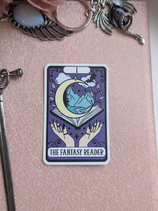 The Fantasy Reader Tarot Card Sticker, 3" Waterproof Dishwasher Safe Smooth Matte Decals, Romantasy Book Lover Reader Gift, Hand Drawn