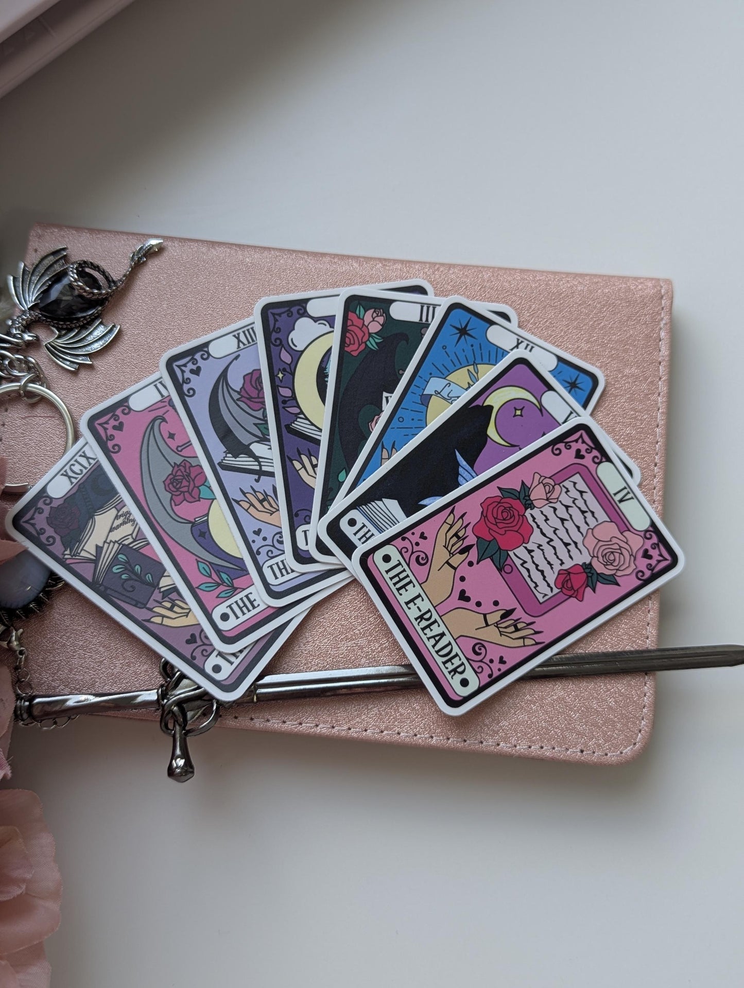 The EReader Tarot Card Sticker, 3" Waterproof Dishwasher Safe Smooth Matte Decals, Romantasy Book Lover Reader Gift, Hand Drawn Artwork