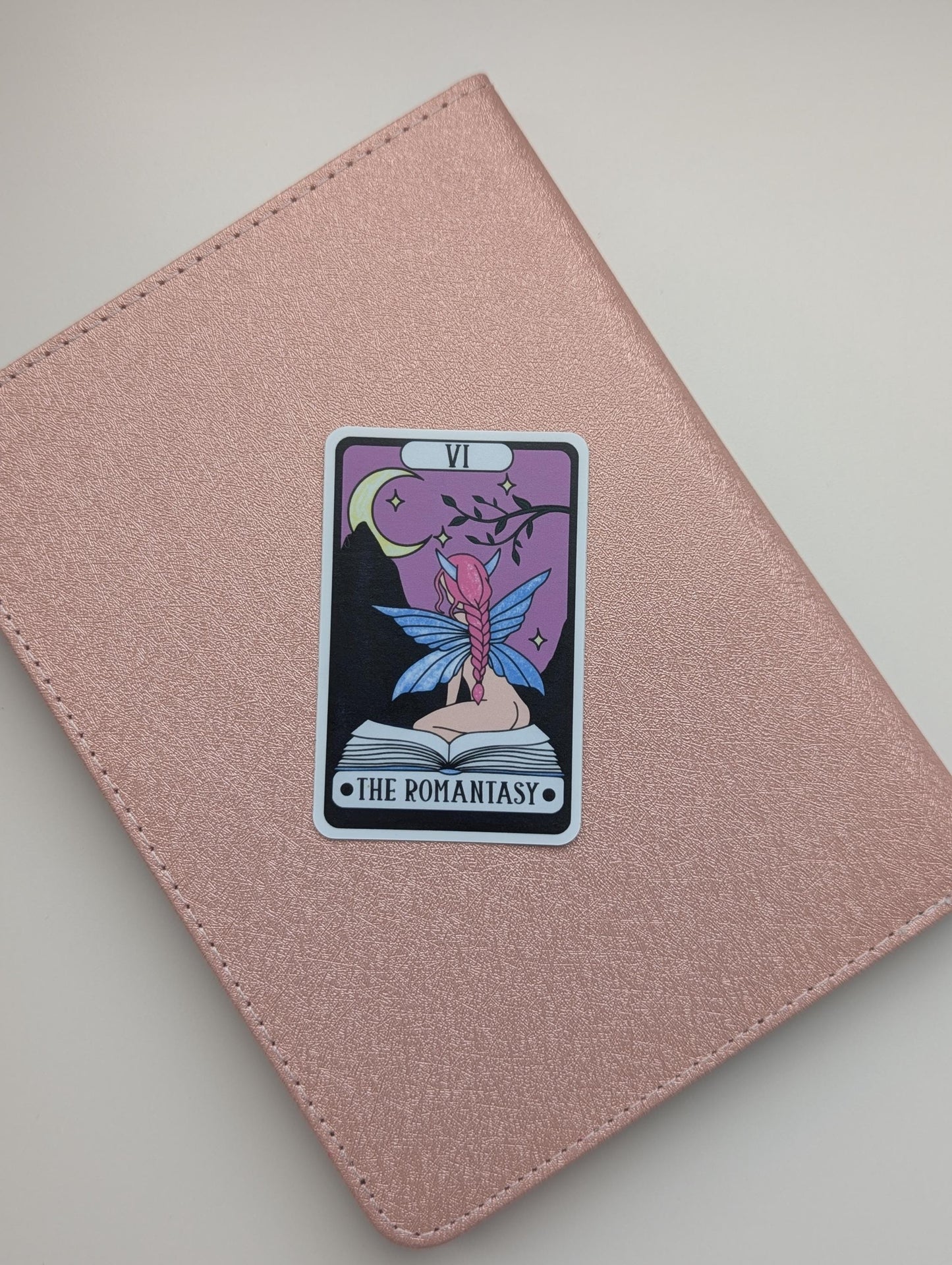 The Romantasy Tarot Card Sticker, 3" Waterproof Dishwasher Safe Smooth Matte Decals, Book Lover Reader Gift, Hand Drawn Girlie Artwork