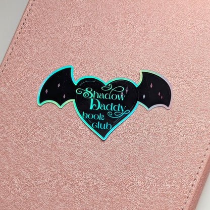 Shadow Daddy Book Club Holographic Sticker | Xaden Riorson Fourth Wing Fan Gift, Bat Wings Heart Bookish Sticker, Romantasy Kindle Laptop