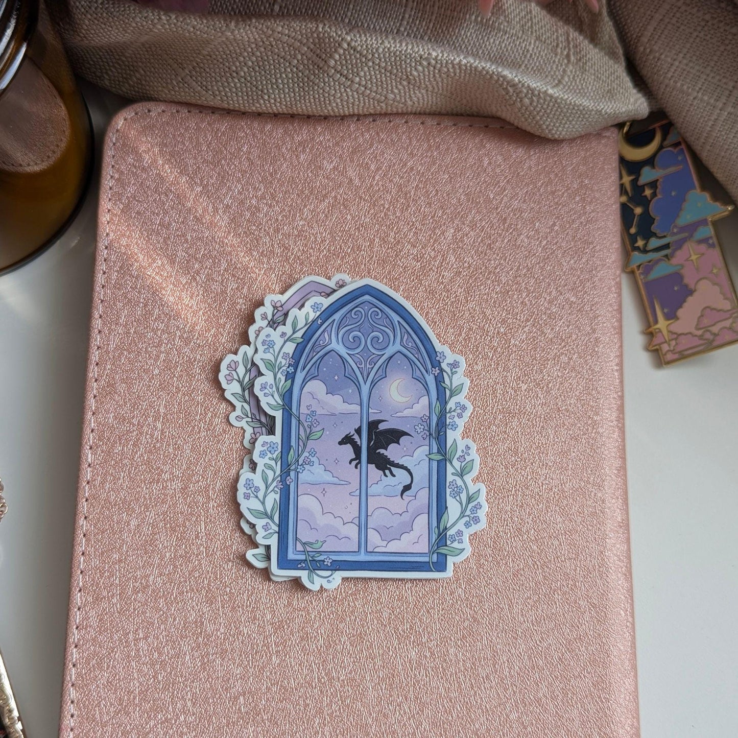 Fantasy Dragon Blue Window Arch Sticker, 3" Waterproof Dishwasher Safe
