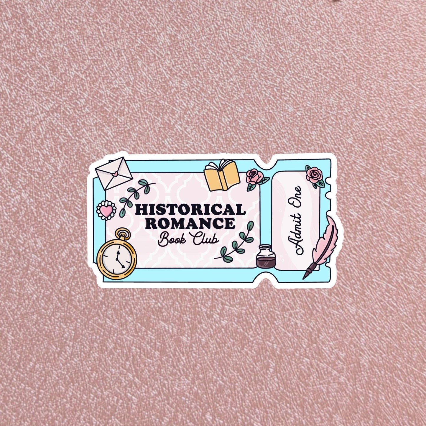 Historical Romance Book Club Ticket Sticker, 3" Waterproof Dishwasher Safe