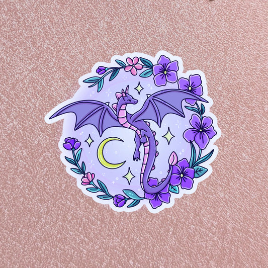 Dreamy Purple Dragon Sticker, 3" Waterproof Dishwasher Safe