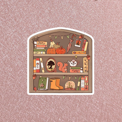 Fall Squirrel Bookshelf Sticker, Hearth & Hallow Collection, 3" Waterproof Dishwasher Safe