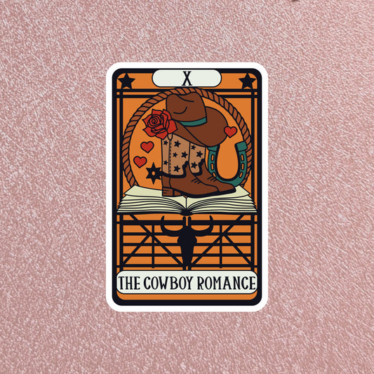 The Cowboy Romance Tarot Card Sticker, 3" Waterproof Dishwasher Safe Smooth Matte Decals, Romantasy Book Lover Reader Gift, Hand Drawn
