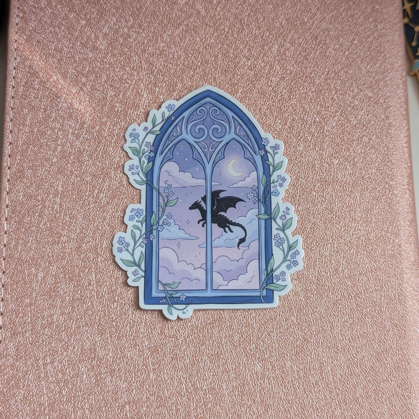Fantasy Dragon Blue Window Arch Sticker, 3" Waterproof Dishwasher Safe
