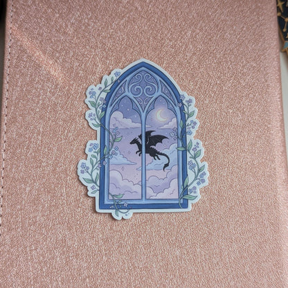 Fantasy Dragon Blue Window Arch Sticker, 3" Waterproof Dishwasher Safe