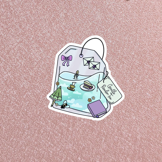 Gentle Reader Tea Sticker, 3" Waterproof Dishwasher Safe