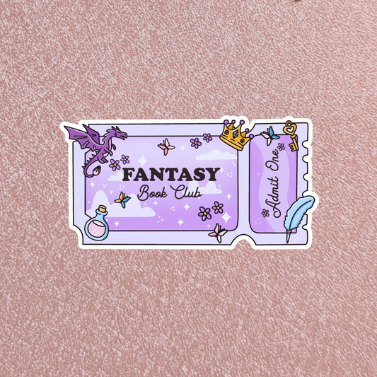 Fantasy Book Club Sticker, 3" Waterproof Dishwasher Safe