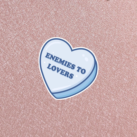 Candy Heart Enemies to Lovers Sticker, 3" Waterproof Dishwasher Safe