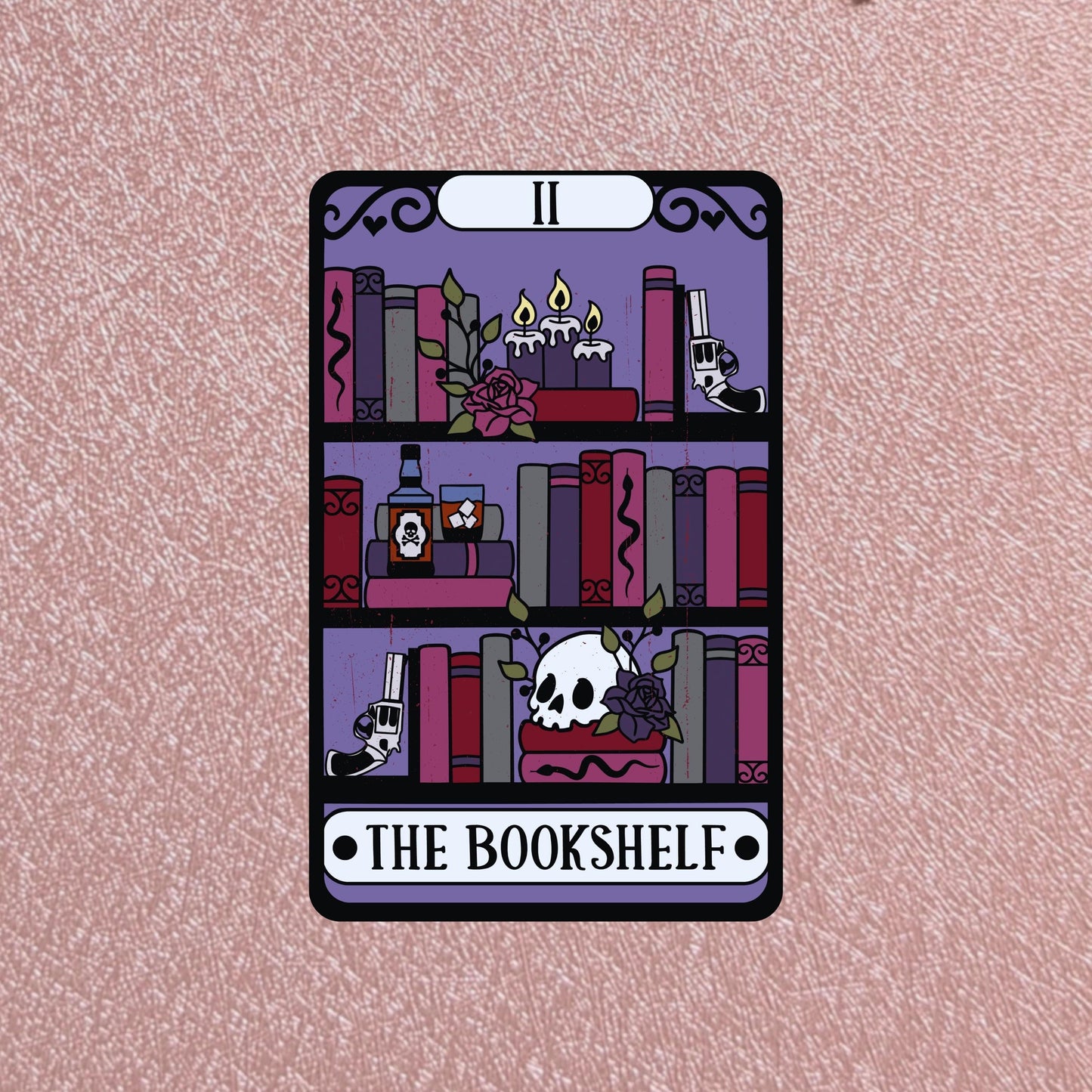 The Spooky Bookshelf Tarot Card Sticker, Hearth & Hallow Collection, 3" Waterproof Dishwasher Safe