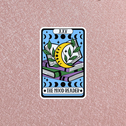 The Mood Reader Tarot Card Sticker, 3" Waterproof Dishwasher Safe Smooth Matte Decals, Romantasy Book Lover Reader Gift, Hand Drawn