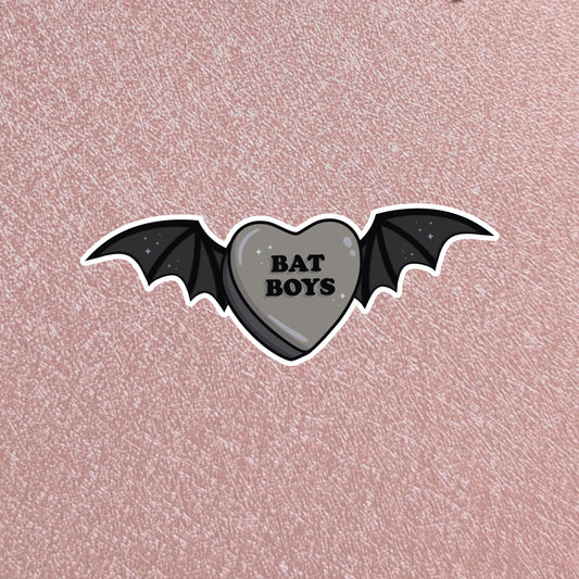 Bat Boys Candy Heart Sticker, Hearth & Hallow Collection, 2.5" Waterproof Dishwasher Safe