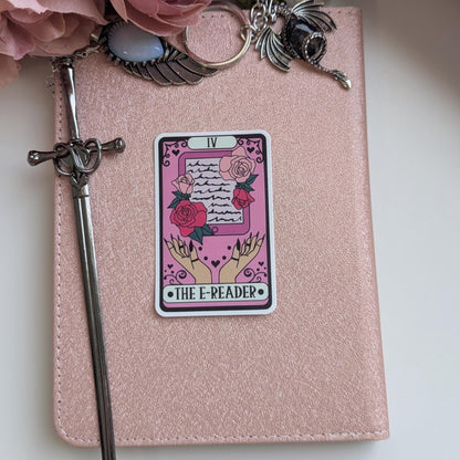 Floral Pink E Reader Tarot Card Waterproof Sticker
