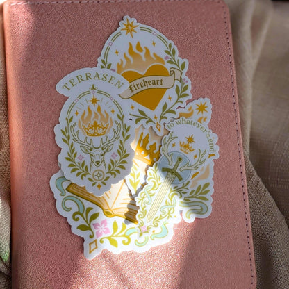 To Whatever End, Fireheart 5 Sticker Pack | 3” Waterproof, Dishwasher Safe, Smooth Matte Decals