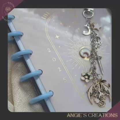 Floral Spring Charm Keychain | Bright Pink and Black Flowers eReader or Kindle Charm Chain Bookstagram Gift