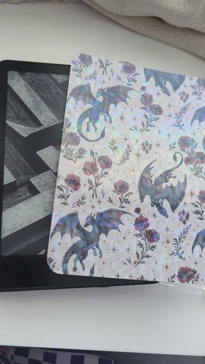 Dragon and Poppies Kindle Insert Bundle | Hand Drawn Dark Fantasy Reader Gift | Handmade Laminated Photo Paper Insert