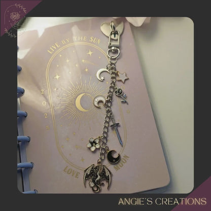 Dark Gothic Dragon Planner Charm Keychain