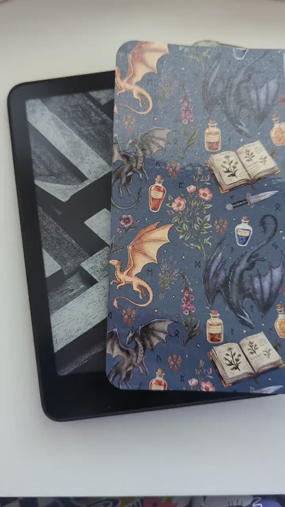 Dragon Apothecary Kindle Insert Bundle | Hand Drawn Fantasy Reader Gift | Navy Blue Handmade Laminated Insert