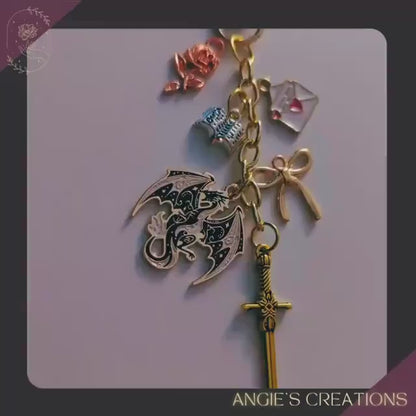 Whimsical Rose & Fantasy Coquette Charm Keychain Bundle | Soft Girlie Romantasy Inspired | Attachment, Mystery Mini Stickers and Dust Plug