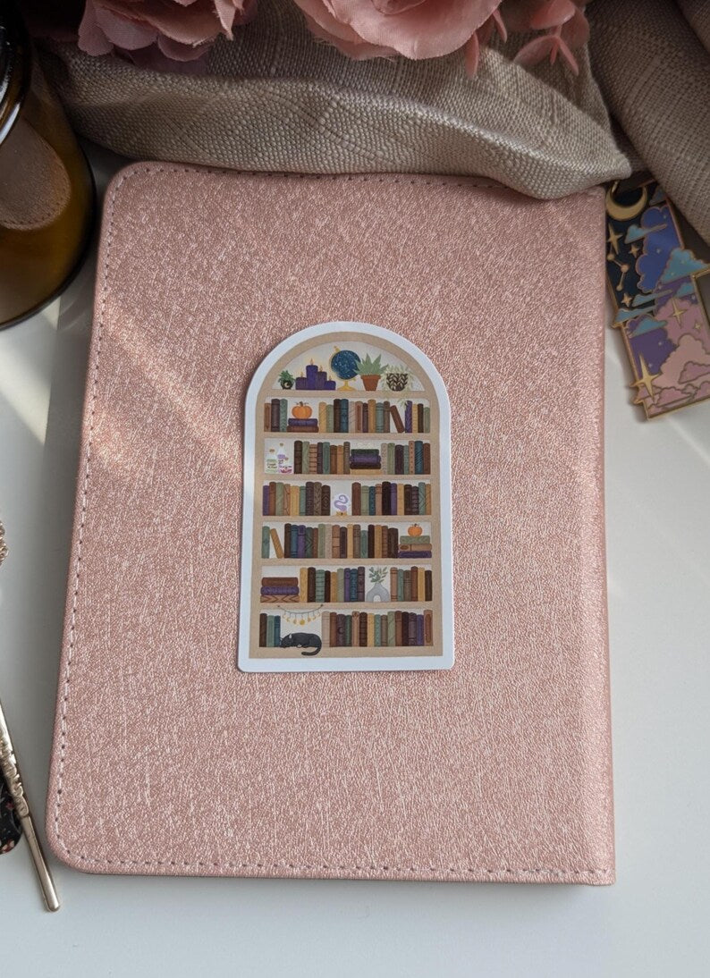 Arched Vintage Bookshelf Sticker | 3” Waterproof