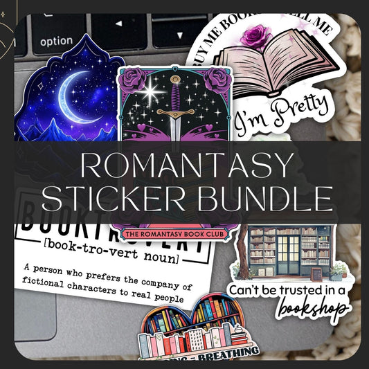 Romanticy Sticker Bundle packaging with various stickers on a dark background
